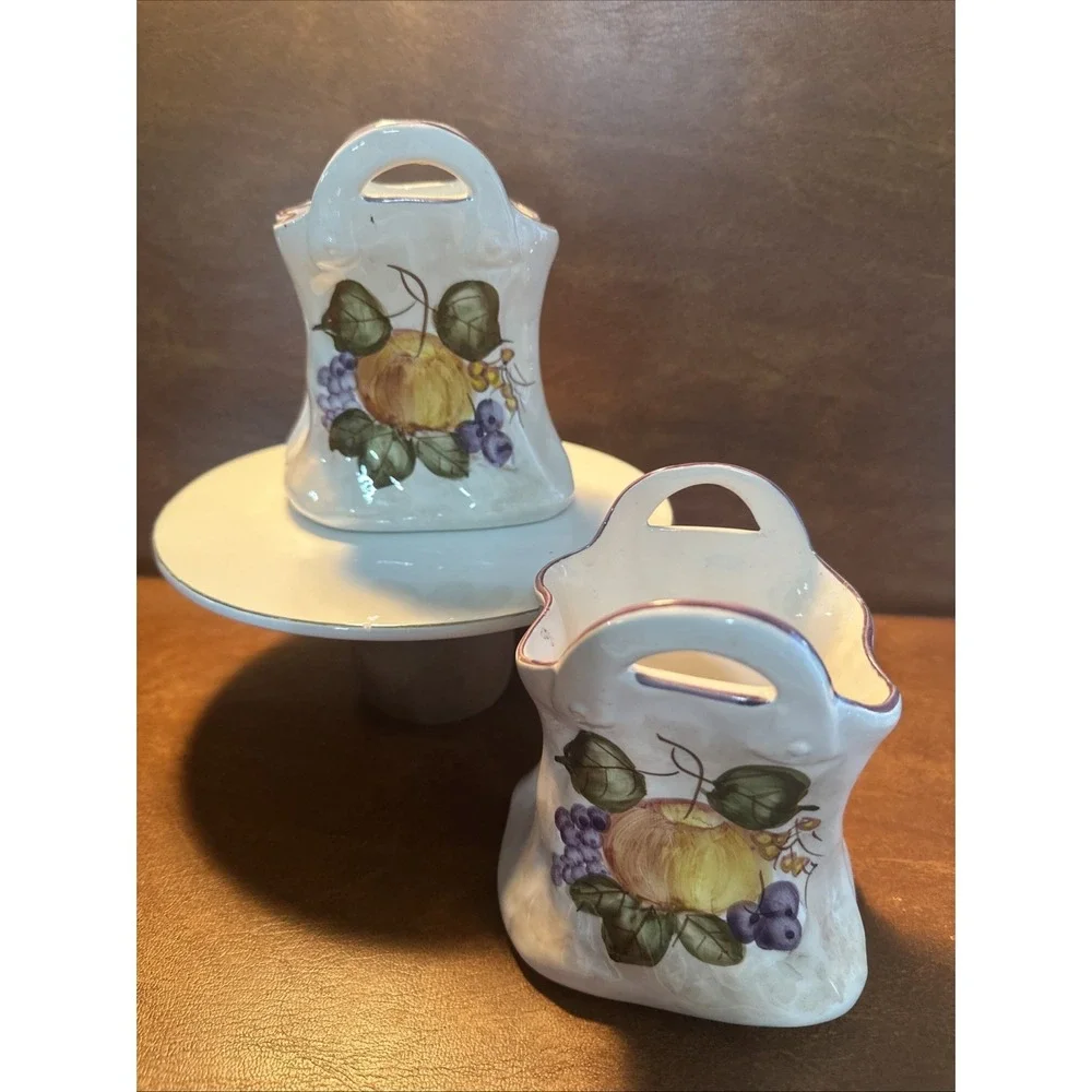 VTG Andrea by Sadek Jay Willfred 2-Vase Container Hand Painted Fruit 5.25